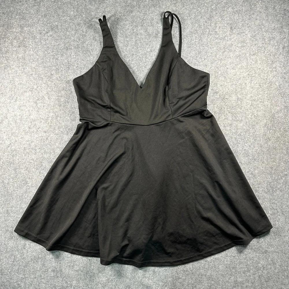 Fancyinn Women V-Neck Skater Dress XL Black Stretch Sleeveless Mini